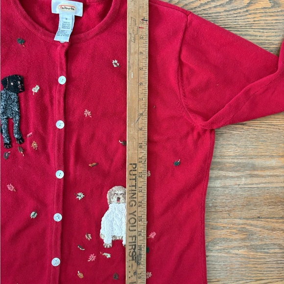 Vintage 90s Talbots Red Dog Appliqué Knit Sweater Cardigan Size M - Picture 6 of 8
